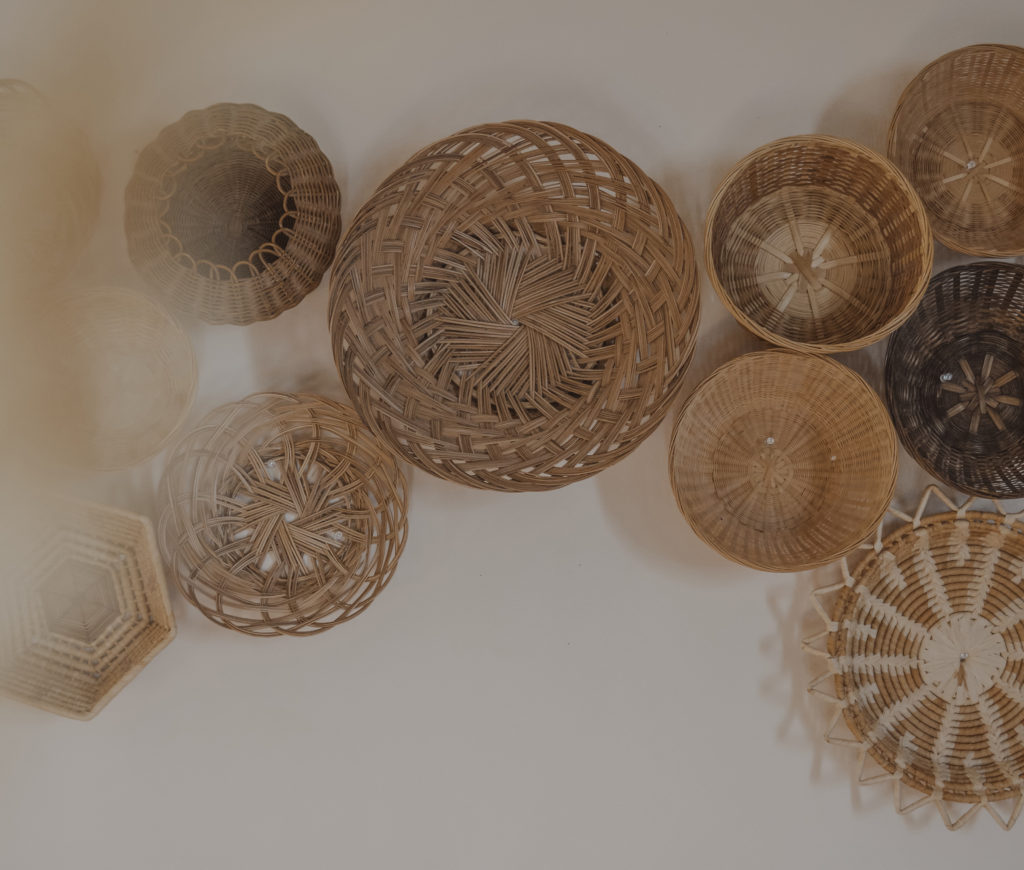 wall of wicker baskets